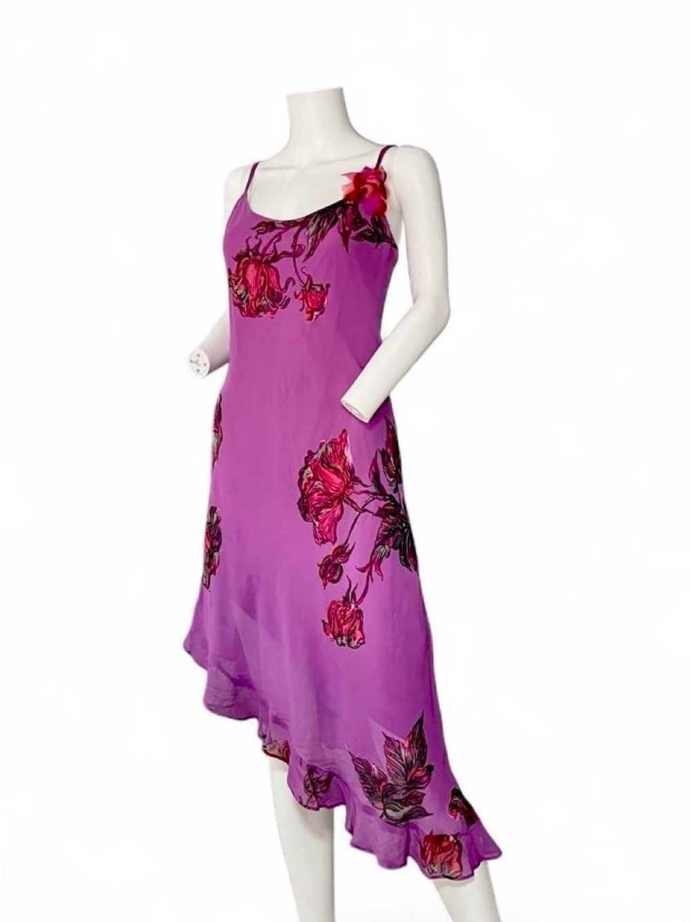 Betsey Johnson Magenta Floral Asymmetrical Slip Dress